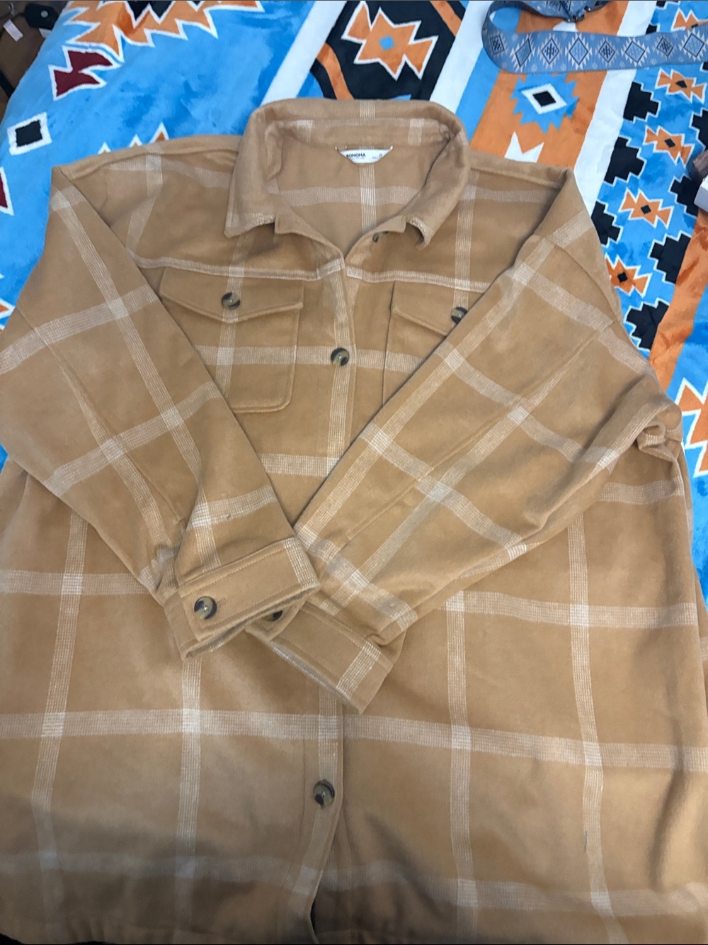 Women’s Plaid Shacket Jacket - Tan